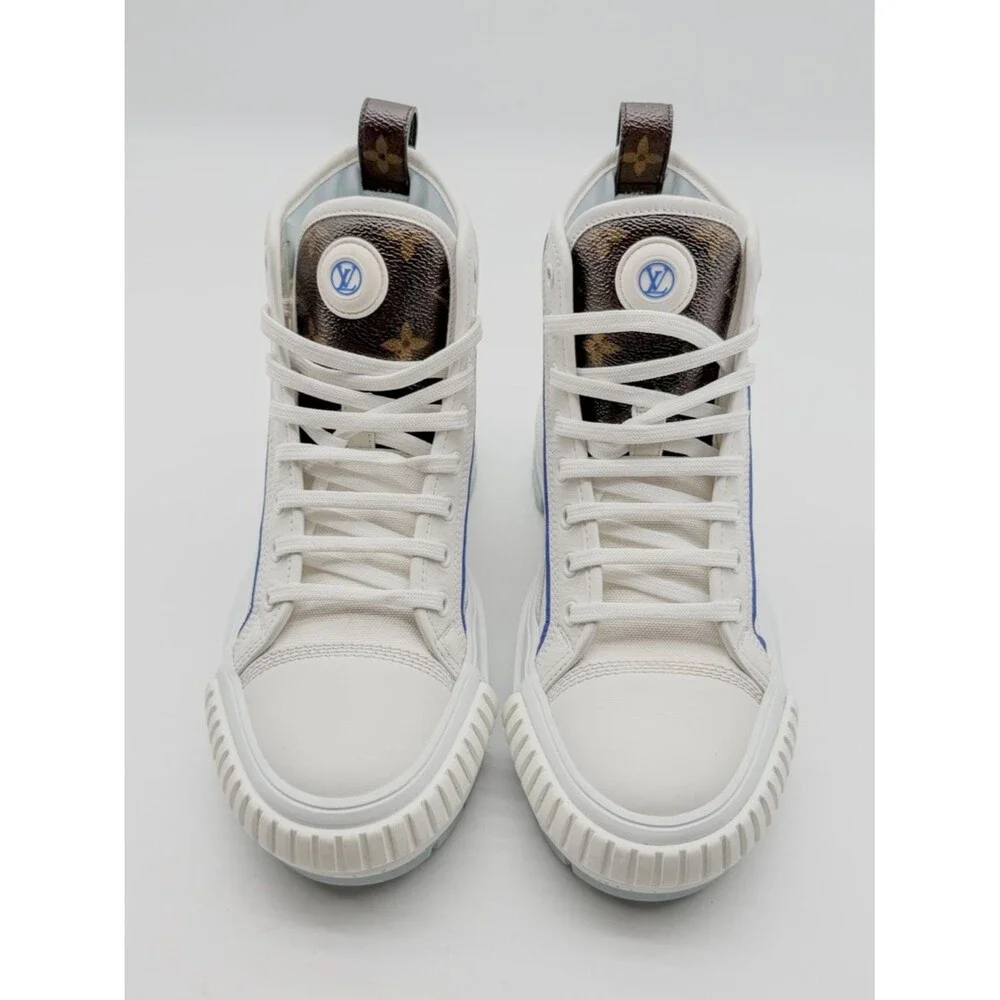 Louis Vuitton White Blue Canvas Squad High Top Sneakers LV Monogram EU 38 US 8